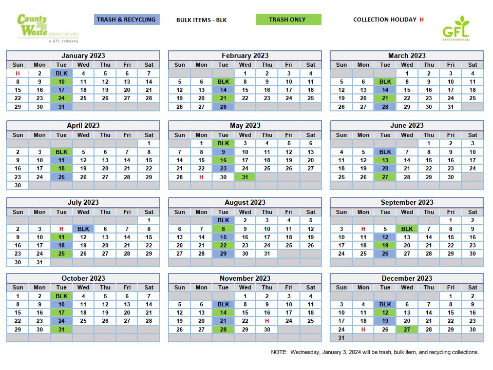 2023 County Waste / GFL Collection Calendar Laflin Borough on the Web