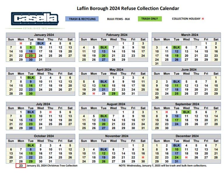 2024 Laflin Borough Refuse Collection Calendar Laflin Borough on the Web